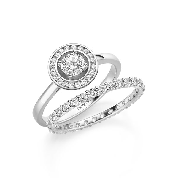 Ring-Set in witgoud 14 kt. met 0,4 ct. + in totaal 0,78 ct. Briljant tw/si van acredo