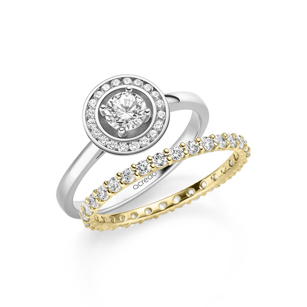 Ring-Set in witgoud 14 kt. met 0,4 ct. + in totaal 0,78 ct. Briljant tw/si van acredo