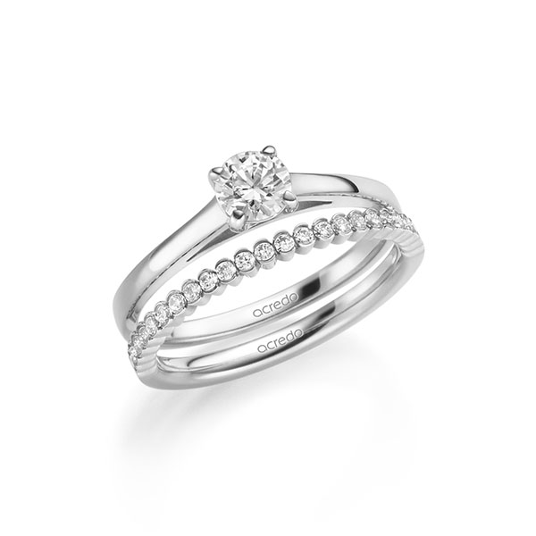 Ring-Set in witgoud 14 kt. met 0,5 ct. + in totaal 0,24 ct. Briljant tw/si van acredo