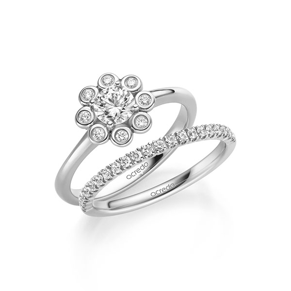 Ring-Set in witgoud 14 kt. met 0,5 ct. + in totaal 0,34 ct. Briljant tw/si tw,vs van acredo