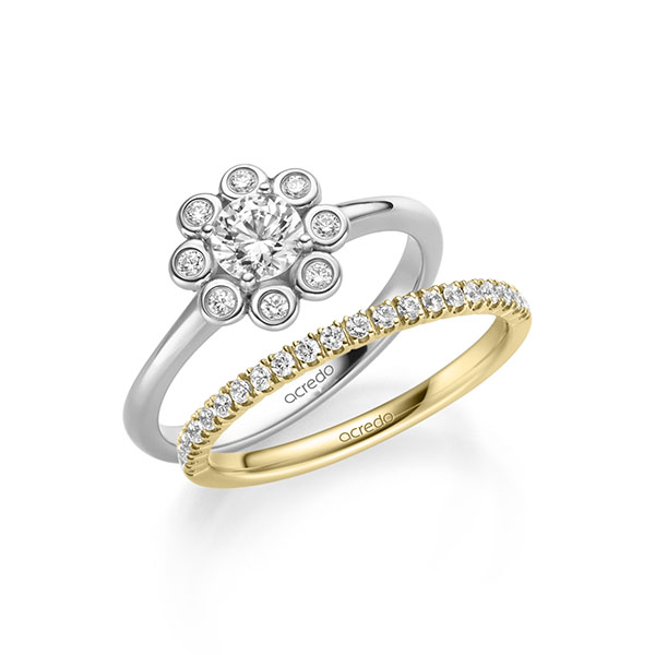 Ring-Set in witgoud 14 kt. met 0,5 ct. + in totaal 0,34 ct. Briljant tw/si tw,vs van acredo