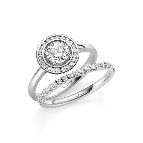 Ring-Set in witgoud 14 kt. met 0,7 ct. + in totaal 0,386 ct. Briljant tw/si tw,vs van acredo