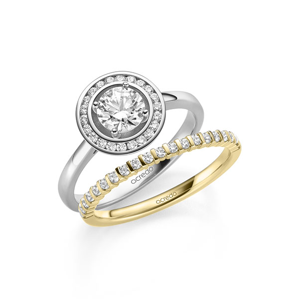 Ring-Set in witgoud 14 kt. met 0,7 ct. + in totaal 0,386 ct. Briljant tw/si tw,vs van acredo