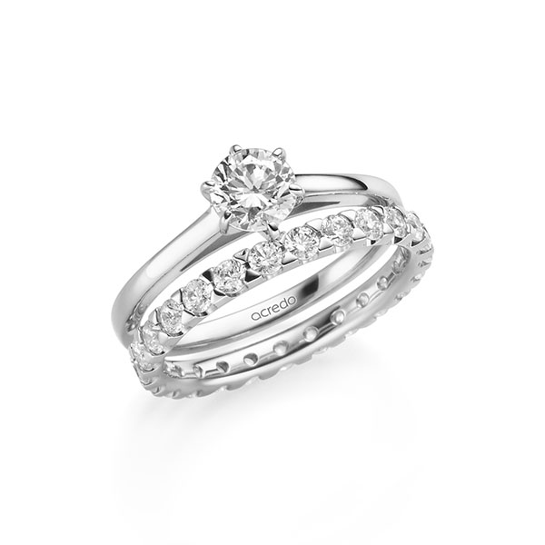 Ring-Set in witgoud 14 kt. met 0,7 ct. + in totaal 1,3 ct. Briljant tw/si van acredo