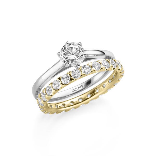 Ring-Set in witgoud 14 kt. met 0,7 ct. + in totaal 1,3 ct. Briljant tw/si van acredo