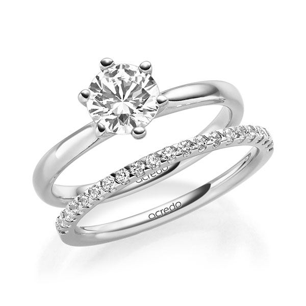 Ring-Set in witgoud 14 kt. met 1 ct. + in totaal 0,22 ct. Briljant tw,vs tw/si van acredo - A-2302-1 Ring-Set in witgoud 14 kt. met 1 ct. + in totaal 0,22 ct. Briljant tw,vs tw/si van acredo - A-2302-1