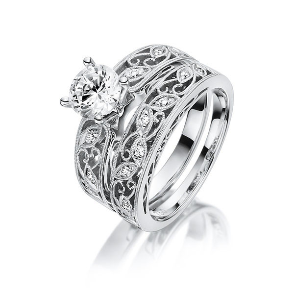 Ring-Set in witgoud 18 kt. met 0,7 ct. + in totaal 0,14 ct. Briljant tw/si tw,vs van Steinberg - Q-1427-1