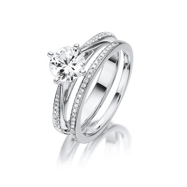 Ring-Set in witgoud 18 kt. met 0,7 ct. + in totaal 0,18 ct. Briljant tw/si tw,vs van Steinberg - Q-1424-1