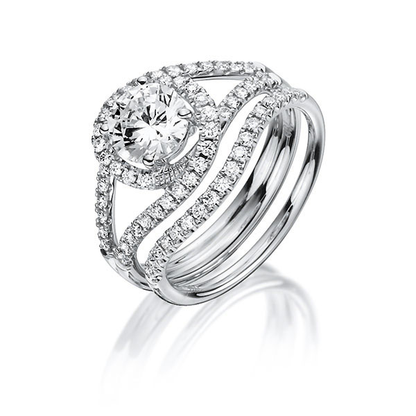 Ring-Set in witgoud 18 kt. met 0,7 ct. + in totaal 0,45 ct. Briljant tw/si tw,vs van Steinberg - Q-1419-1 Ring-Set in witgoud 18 kt. met 0,7 ct. + in totaal 0,45 ct. Briljant tw/si tw,vs van Steinberg - Q-1419-1