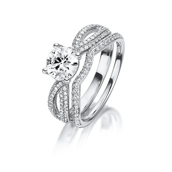 Ring-Set in witgoud 18 kt. met 0,7 ct. + in totaal 0,53 ct. Briljant tw/si tw,vs van Steinberg - Q-1409-1