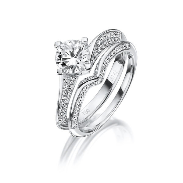 Ring-Set in witgoud 18 kt. met 0,7 ct. + in totaal 0,6 ct. Briljant tw/si tw,vs van Steinberg - Q-1422-1