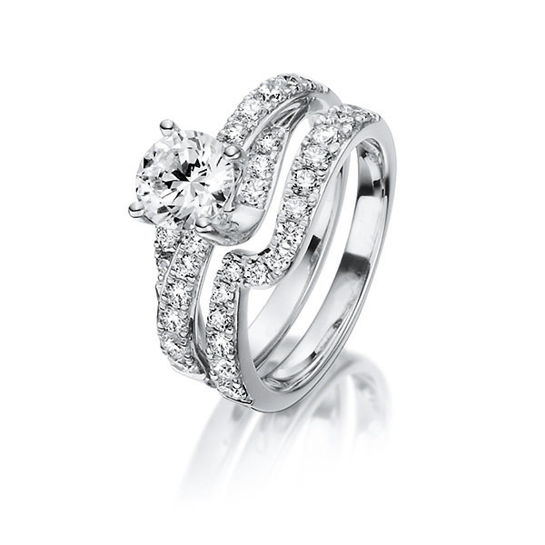 Ring-Set in witgoud 18 kt. met 0,7 ct. + in totaal 0,97 ct. Briljant tw/si tw,vs van Steinberg