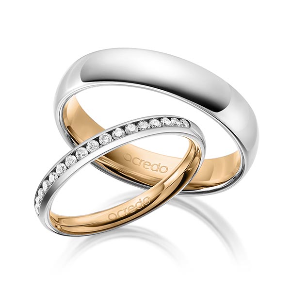 Set Bicolor Memoire-trouwringen in buiten platina 950 , binnen roségoud 18 kt. half gezet met in totaal 0,3 ct. Briljant tw/si van acredo - A-1677-10
