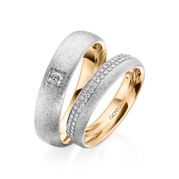 Set Bicolor Memoire-trouwringen in buiten witgoud 14 kt. , binnen roségoud 14 kt. half gezet met in totaal 0,36 ct. Briljant tw/si van acredo - A-2026-9