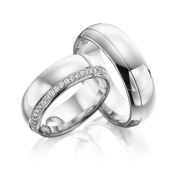 Set Bicolor Memoire-trouwringen in dark grey gold 14 kt. witgoud 14 kt. volledig gezet met in totaal 0,48 ct. Briljant tw/si van Steinberg