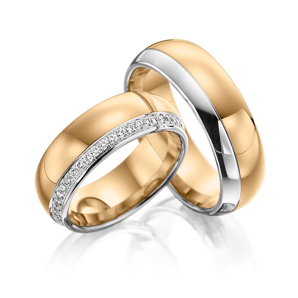 Set Bicolor Memoire-trouwringen in grijsgoud 14 kt. roségoud 14 kt. volledig gezet met in totaal 0,48 ct. Briljant tw/si van Steinberg - Q-1069-7