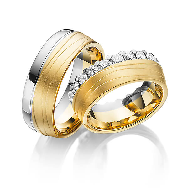 Set Bicolor Memoire-trouwringen in grijsgoud 14 kt. roségoud 14 kt. volledig gezet met in totaal 1,84 ct. Briljant tw/si van Steinberg - T-1146-1