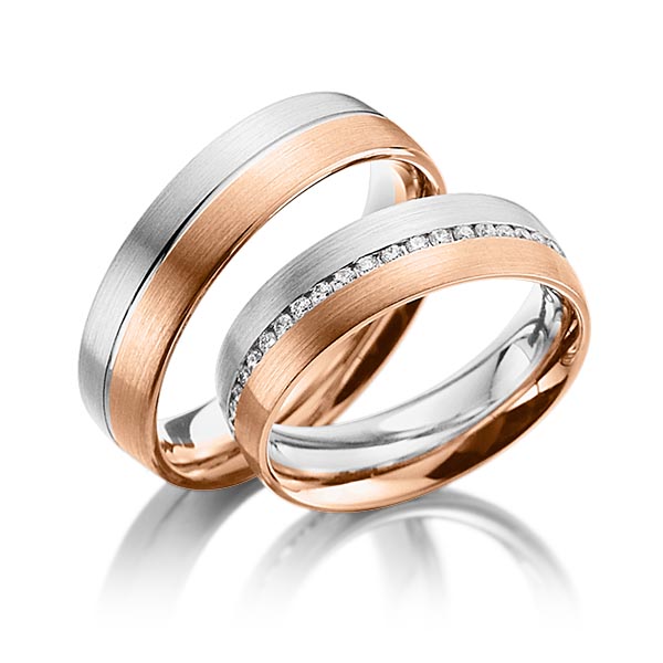 Set Bicolor Memoire-trouwringen in witgoud 14 kt. dark grey gold 14 kt. volledig gezet met in totaal 0,44 ct. Briljant tw/si van Steinberg - Q-1070-9