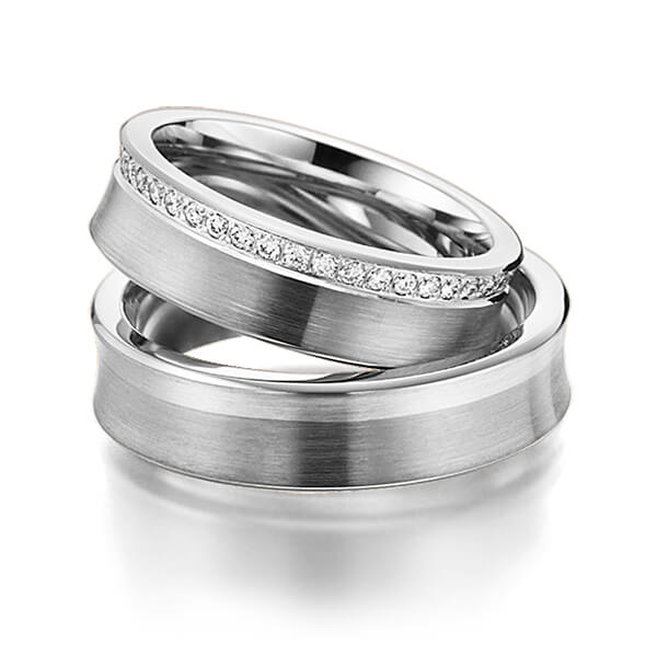 Set Bicolor Memoire-trouwringen in witgoud 14 kt. dark grey gold 14 kt. volledig gezet met in totaal 0,48 ct. Briljant tw/si van Steinberg - Q-1081-9