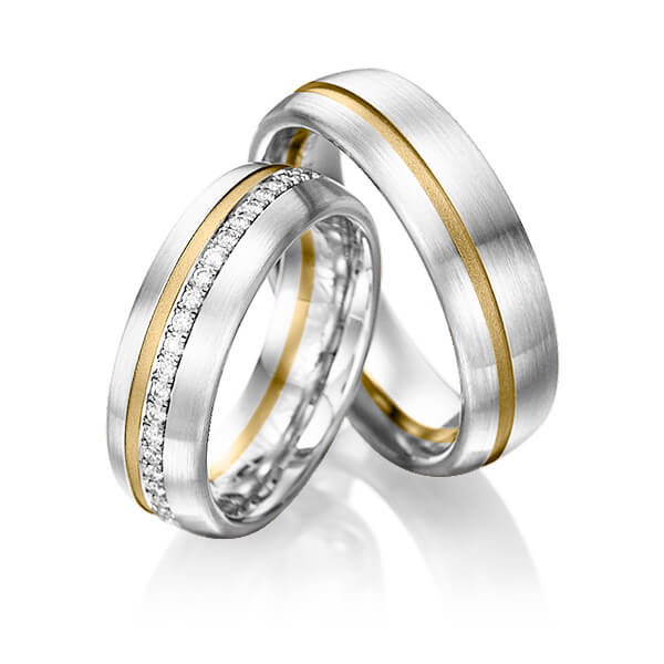 Set Bicolor Memoire-trouwringen in witgoud 14 kt. geelgoud 14 kt. half gezet met in totaal 0,176 ct. Briljant tw/si van Eternal Touch - Y-1018-4