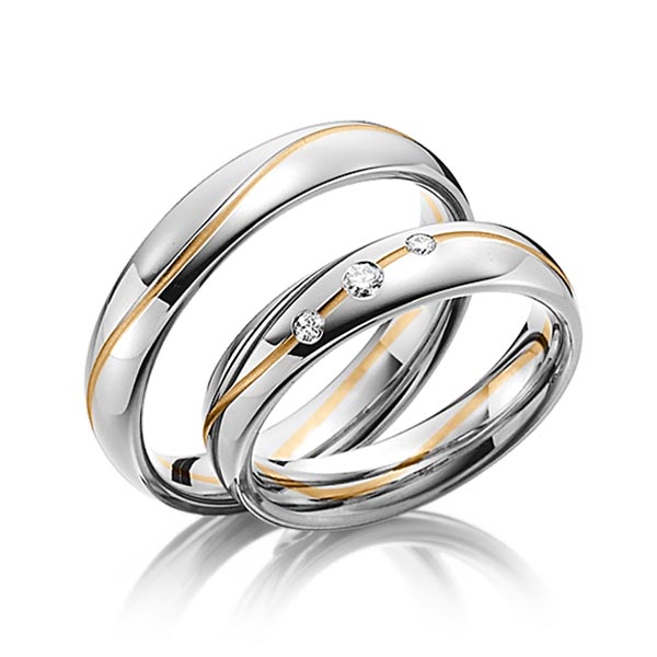 Set Bicolor trouwringen in 600 Platinahoudend metaal (60%) roségoud 14 kt. met in totaal 0,08 ct. Briljant tw/si van Steinberg