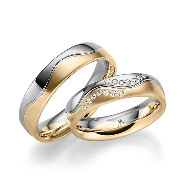 Set Bicolor trouwringen in 600 Platinahoudend metaal (60%) roségoud 14 kt. met in totaal 0,112 ct. Briljant tw/si van Merii - M-1317-2