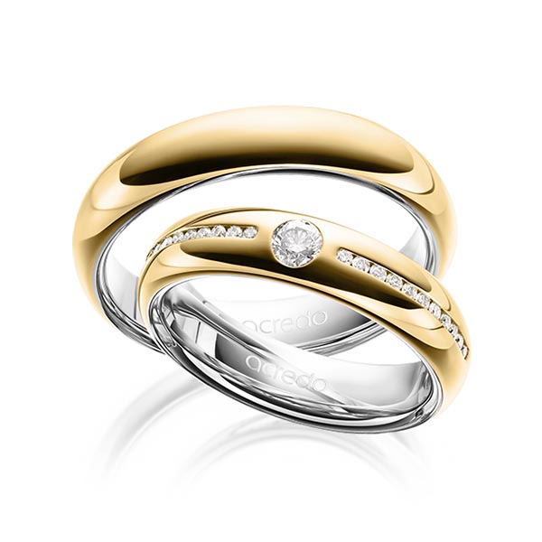 Set Bicolor trouwringen in buiten geelgoud 14 kt. , binnen grijsgoud 14 kt. met in totaal 0,326 ct. Briljant tw/si tw,vs van acredo - A-1625-1