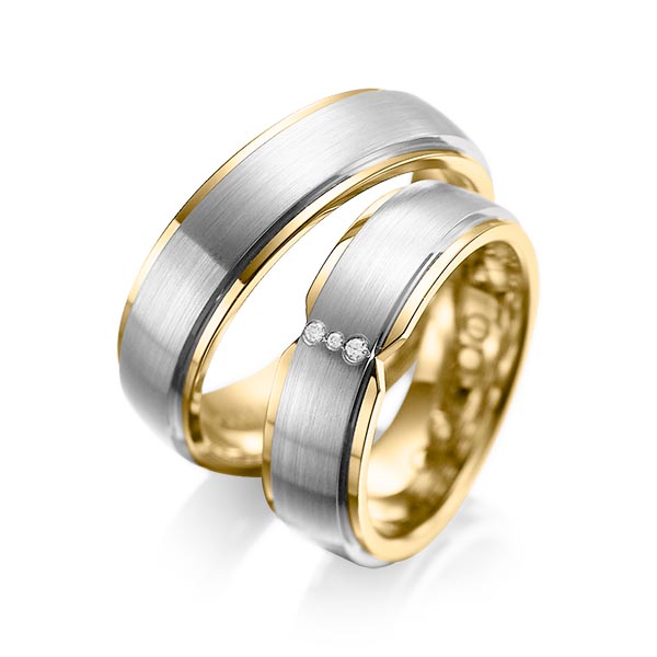 Set Bicolor trouwringen in buiten grijsgoud 14 kt. , binnen geelgoud 14 kt. met in totaal 0,025 ct. Briljant tw/si van acredo - A-1063-5