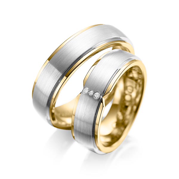 Set Bicolor trouwringen in buiten platina 950 , binnen geelgoud 18 kt. met in totaal 0,025 ct. Briljant tw/si van acredo - A-1063-3