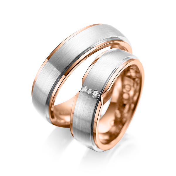 Set Bicolor trouwringen in buiten platina 950 , binnen roodgoud 18 kt. met in totaal 0,025 ct. Briljant tw/si van acredo - A-1063-2