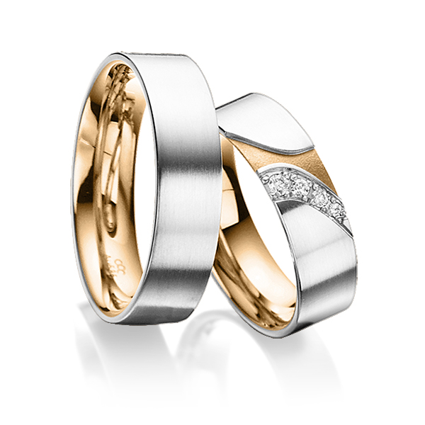 Set Bicolor trouwringen in buiten platina 950 , binnen roségoud 18 kt. met in totaal 0,075 ct. Briljant tw/si van acredo - A-3021-9 Set Bicolor trouwringen in buiten platina 950 , binnen roségoud 18 kt. met in totaal 0,075 ct. Briljant tw/si van acredo - A-3021-9