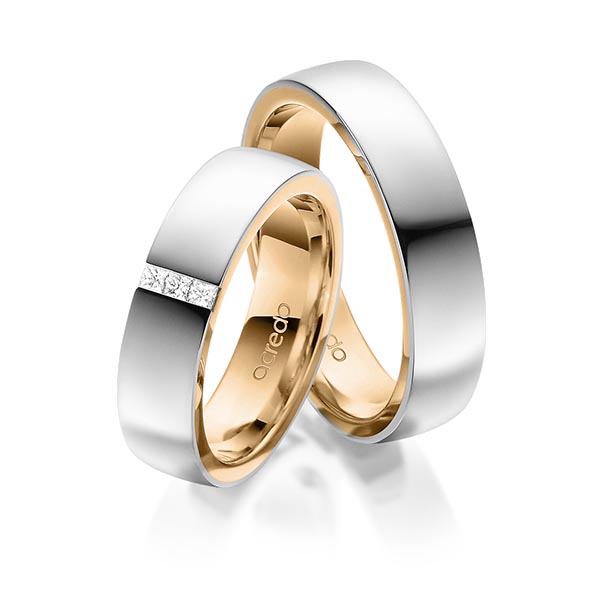 Set Bicolor trouwringen in buiten platina 950 , binnen roségoud 18 kt. met in totaal 0,09 ct. Princess-Diamant tw/si van acredo - A-1673-9