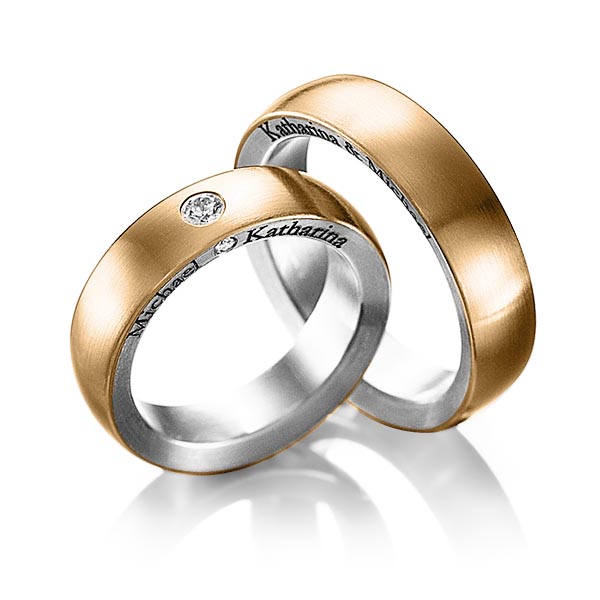 Set Bicolor trouwringen in buiten roségoud 14 kt. , binnen grijsgoud 14 kt. met in totaal 0,11 ct. Briljant tw/si van Eternal Touch - Y-1153-14 Set Bicolor trouwringen in buiten roségoud 14 kt. , binnen grijsgoud 14 kt. met in totaal 0,11 ct. Briljant tw/si van Eternal Touch - Y-1153-14