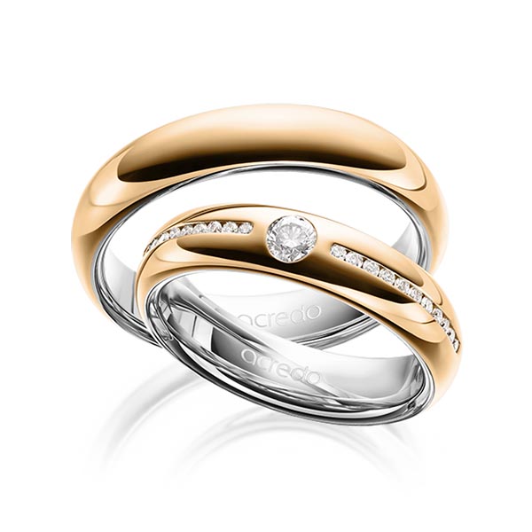 Set Bicolor trouwringen in buiten roségoud 14 kt. , binnen grijsgoud 14 kt. met in totaal 0,326 ct. Briljant tw,vs tw/si van acredo - A-1625-2