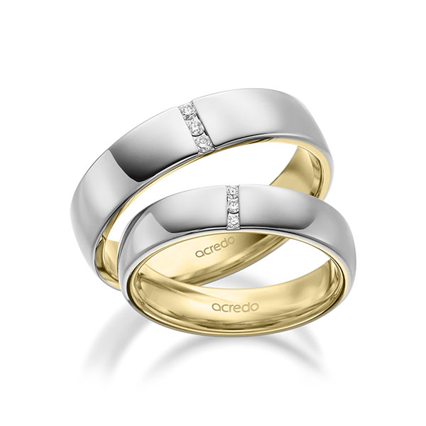 Set Bicolor trouwringen in buiten witgoud 14 kt. , binnen geelgoud 14 kt. met in totaal 0,09 ct. Briljant tw/si van acredo Set Bicolor trouwringen in buiten witgoud 14 kt. , binnen geelgoud 14 kt. met in totaal 0,09 ct. Briljant tw/si van acredo