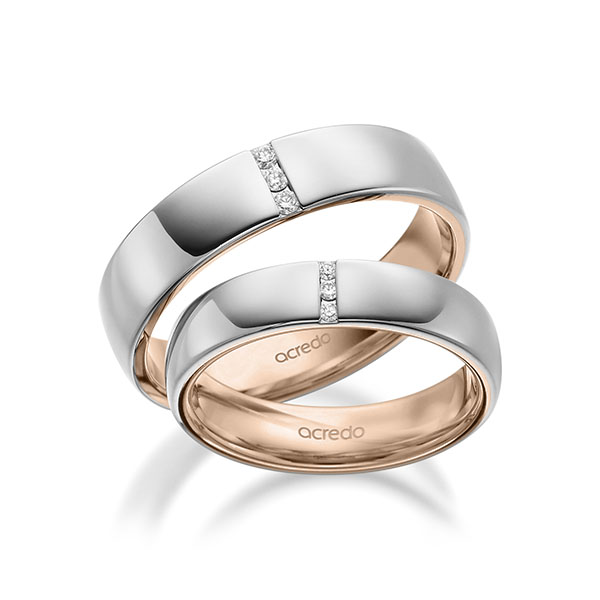 Set Bicolor trouwringen in buiten witgoud 14 kt. , binnen roodgoud 14 kt. met in totaal 0,09 ct. Briljant tw/si van acredo - A-1940-10 Set Bicolor trouwringen in buiten witgoud 14 kt. , binnen roodgoud 14 kt. met in totaal 0,09 ct. Briljant tw/si van acredo - A-1940-10