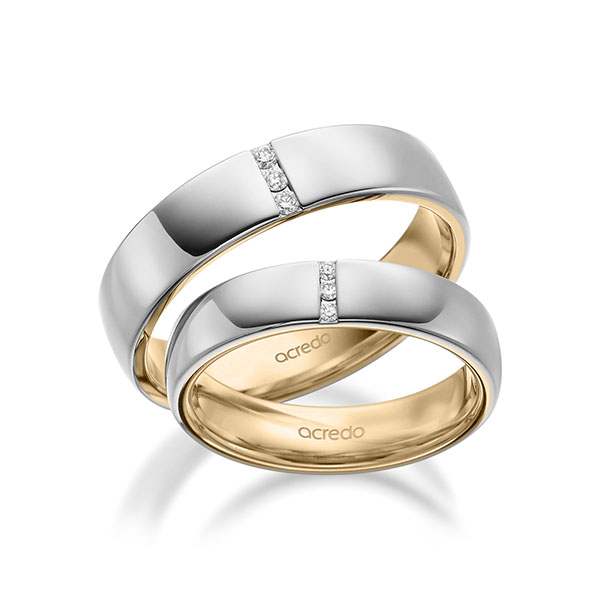 Set Bicolor trouwringen in buiten witgoud 14 kt. , binnen roségoud 14 kt. met in totaal 0,09 ct. Briljant tw/si van acredo Set Bicolor trouwringen in buiten witgoud 14 kt. , binnen roségoud 14 kt. met in totaal 0,09 ct. Briljant tw/si van acredo