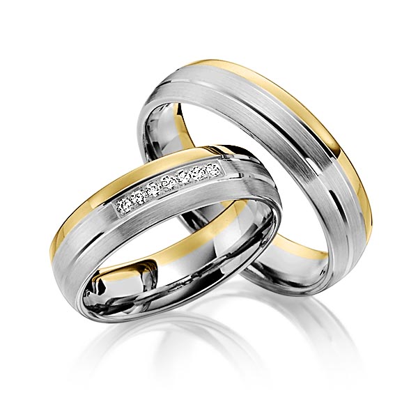 Set Bicolor trouwringen in dark grey gold 14 kt. geelgoud 14 kt. met in totaal 0,07 ct. Briljant tw/si van Steinberg