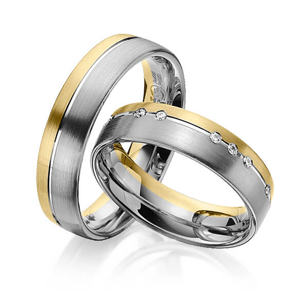 Set Bicolor trouwringen in dark grey gold 14 kt. geelgoud 14 kt. met in totaal 0,14 ct. Briljant tw/si van Steinberg