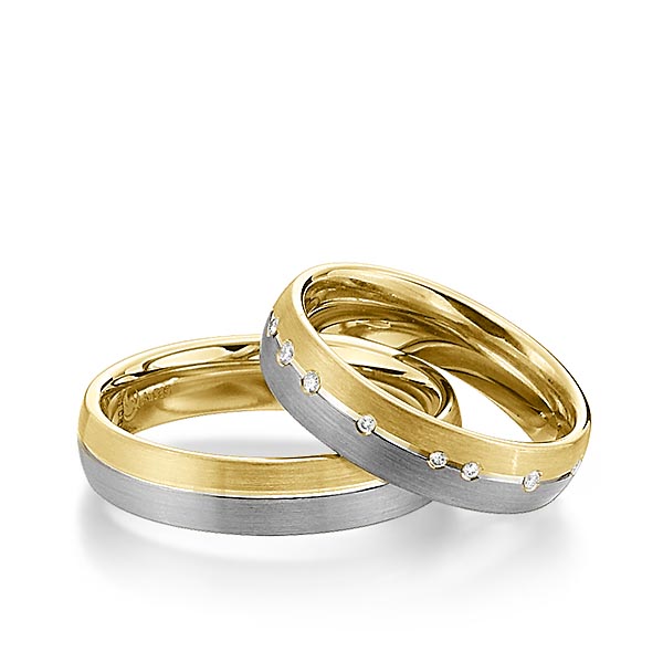 Set Bicolor trouwringen in dark grey gold 14 kt. geelgoud 14 kt. met in totaal 0,156 ct. Briljant tw/si van Steinberg