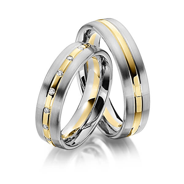 Set Bicolor trouwringen in dark grey gold 14 kt. geelgoud 14 kt. met in totaal 0,17 ct. Briljant tw/si van Steinberg