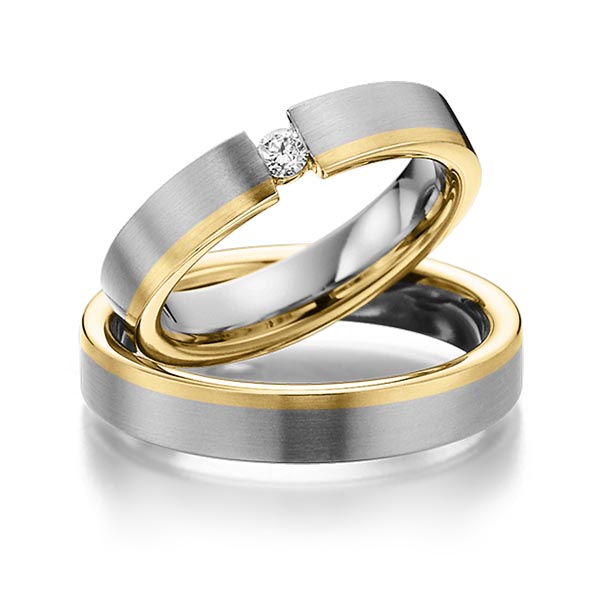 Set Bicolor trouwringen in dark grey gold 14 kt. geelgoud 14 kt. met in totaal 0,1 ct. Briljant tw/si van Eternal Touch