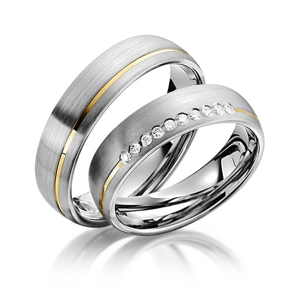 Set Bicolor trouwringen in dark grey gold 14 kt. geelgoud 14 kt. met in totaal 0,1 ct. Briljant tw/si van Steinberg
