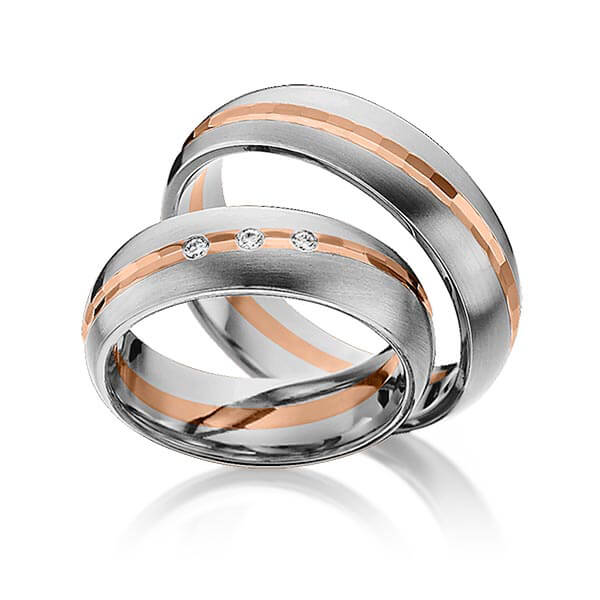 Set Bicolor trouwringen in dark grey gold 14 kt. roodgoud 14 kt. met in totaal 0,045 ct. Briljant tw/si van Eternal Touch