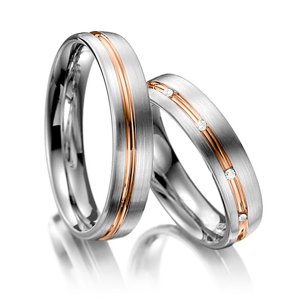 Set Bicolor trouwringen in dark grey gold 14 kt. roodgoud 14 kt. met in totaal 0,05 ct. Briljant tw/si van Steinberg - Q-1198-22 Set Bicolor trouwringen in dark grey gold 14 kt. roodgoud 14 kt. met in totaal 0,05 ct. Briljant tw/si van Steinberg - Q-1198-22