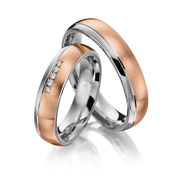 Set Bicolor trouwringen in dark grey gold 14 kt. roodgoud 14 kt. met in totaal 0,05 ct. Briljant tw/si van Steinberg