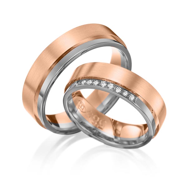 Set Bicolor trouwringen in dark grey gold 14 kt. roodgoud 14 kt. met in totaal 0,09 ct. Briljant tw/si van Eternal Touch - Y-1083-11 Set Bicolor trouwringen in dark grey gold 14 kt. roodgoud 14 kt. met in totaal 0,09 ct. Briljant tw/si van Eternal Touch - Y-1083-11