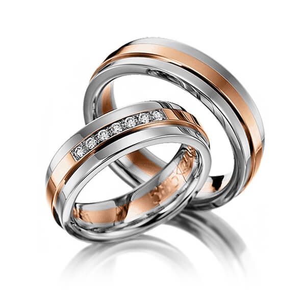 Set Bicolor trouwringen in dark grey gold 14 kt. roodgoud 14 kt. met in totaal 0,14 ct. Briljant tw/si van Eternal Touch - Y-1142-19 Set Bicolor trouwringen in dark grey gold 14 kt. roodgoud 14 kt. met in totaal 0,14 ct. Briljant tw/si van Eternal Touch - Y-1142-19