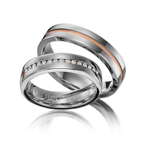 Set Bicolor trouwringen in dark grey gold 14 kt. roodgoud 14 kt. met in totaal 0,15 ct. Briljant tw/si van Eternal Touch - Y-1143-7 Set Bicolor trouwringen in dark grey gold 14 kt. roodgoud 14 kt. met in totaal 0,15 ct. Briljant tw/si van Eternal Touch - Y-1143-7