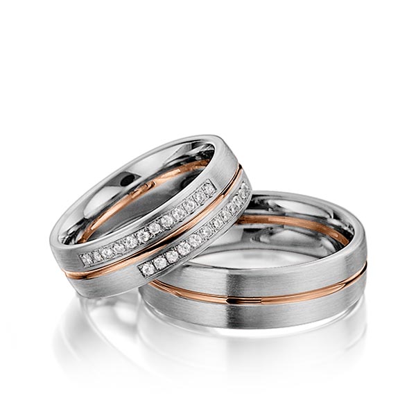 Set Bicolor trouwringen in dark grey gold 14 kt. roodgoud 14 kt. met in totaal 0,192 ct. Briljant tw/si van Steinberg - Q-1219-10